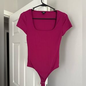 express ribbed body contour pink body suit